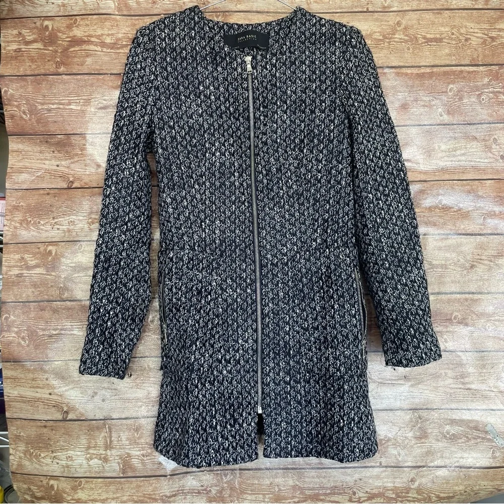 Zara Textured Weave Frock Coat With Zipper Size S - Picture 3 of 16